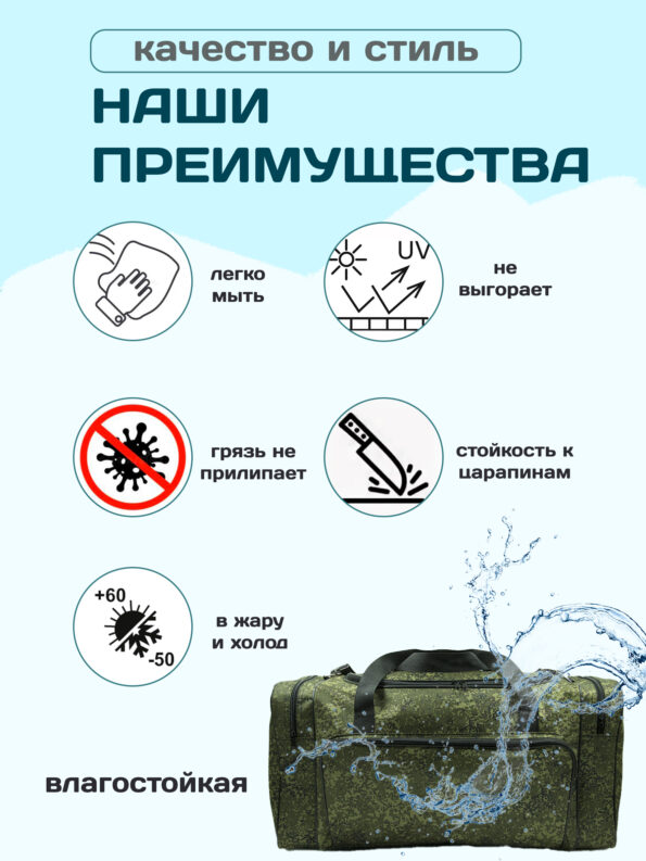 Сумка дорожная 60 литр. на 15 кг. камуфляж 63-8Р-Пиксель